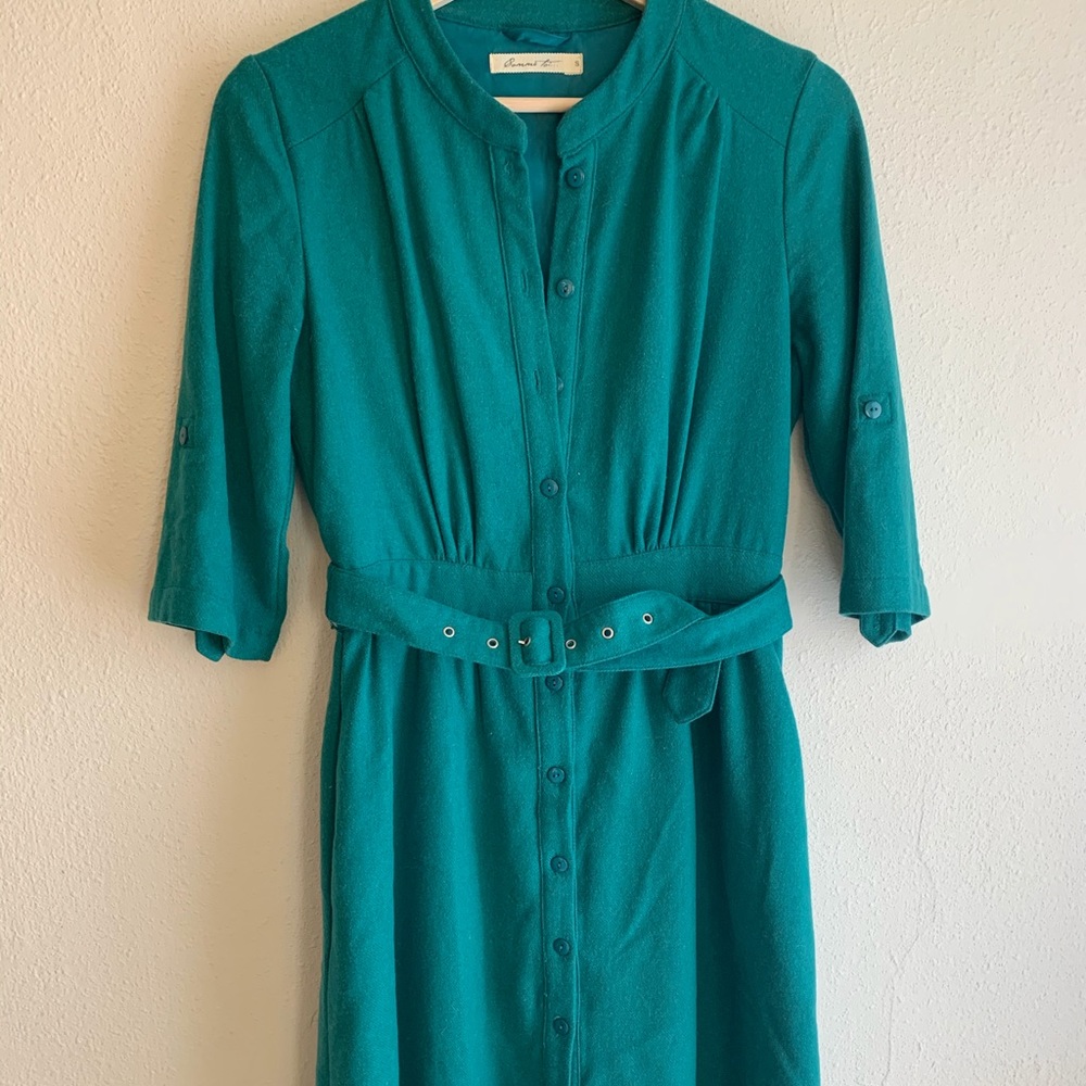 ModCloth Teal Wool Crew Neck Three Quarter Sleeve Shirt Dress NWOT